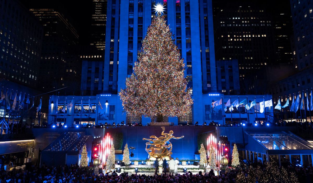 Rockefeller Center Christmas tree illuminated in New York